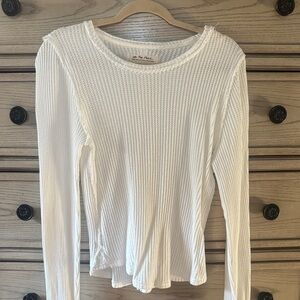 Free People White waffle Textured Knit Top henley new!